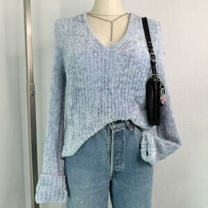 Vintage Blue shimmery Fuzzy V-Neck Sweater Size Small Chaus